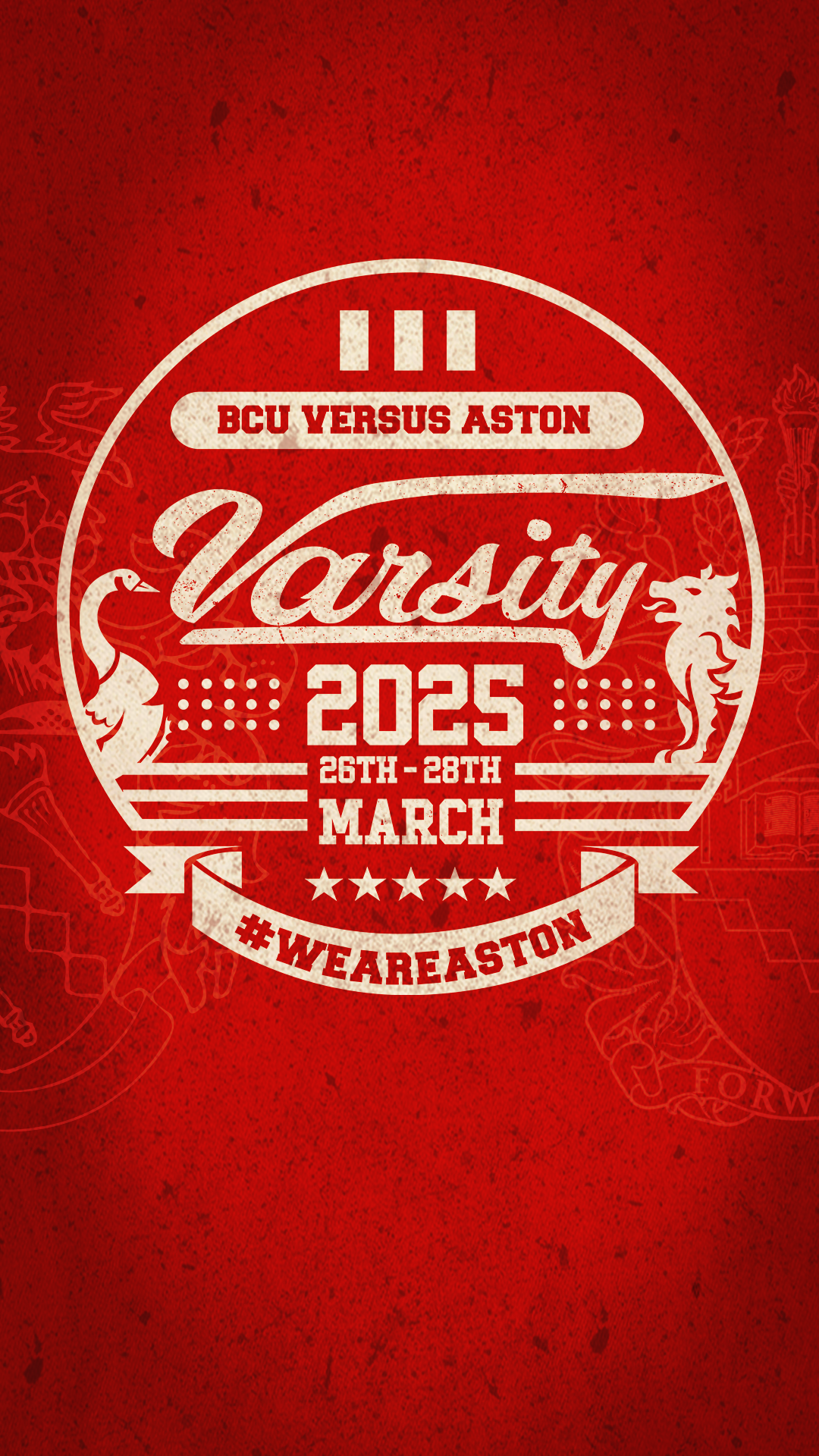 red smokey style banner saying Varsity happening 26th - 28th March